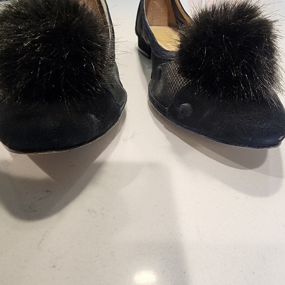 Talbots Black Mesh Polka Dot Edison Pom Pom Ladies Flats Women's Size 8AA EUC - Picture 3 of 9